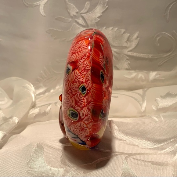 Glass Peacock Paperweight - Red Millefiori - Picture 3 of 6